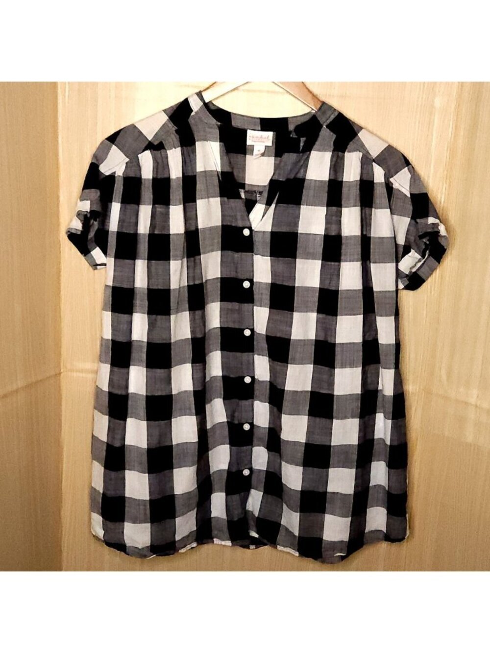 Isabell Maternity Blue White Check Cotton Button Down Medium